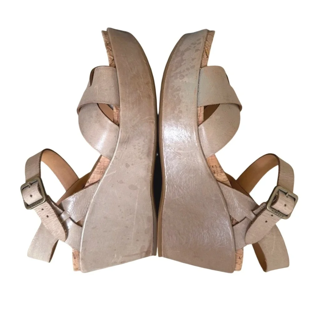 Kork-Ease Wedge Sandals Beige Leather Crisscross‎ Ankle Strap Boho Women Size 8